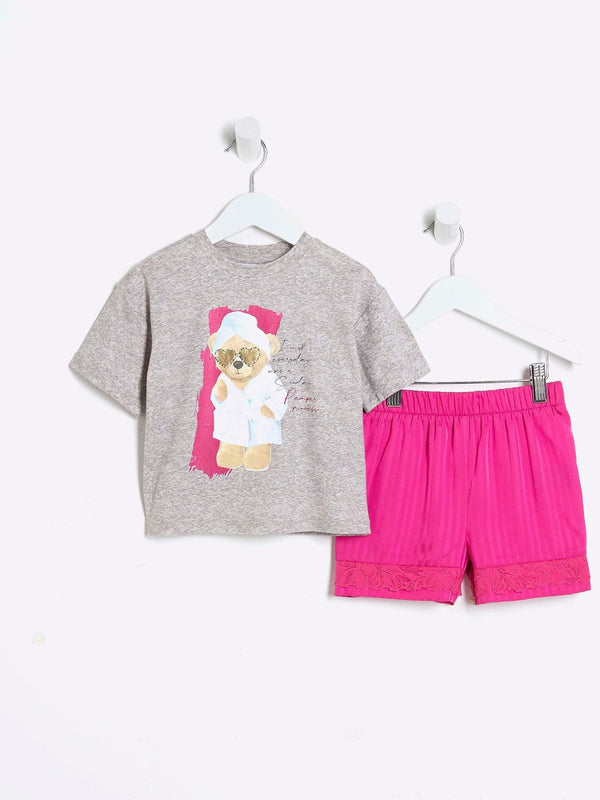 River Island Pink Teddy Satin Mix Pyjamas