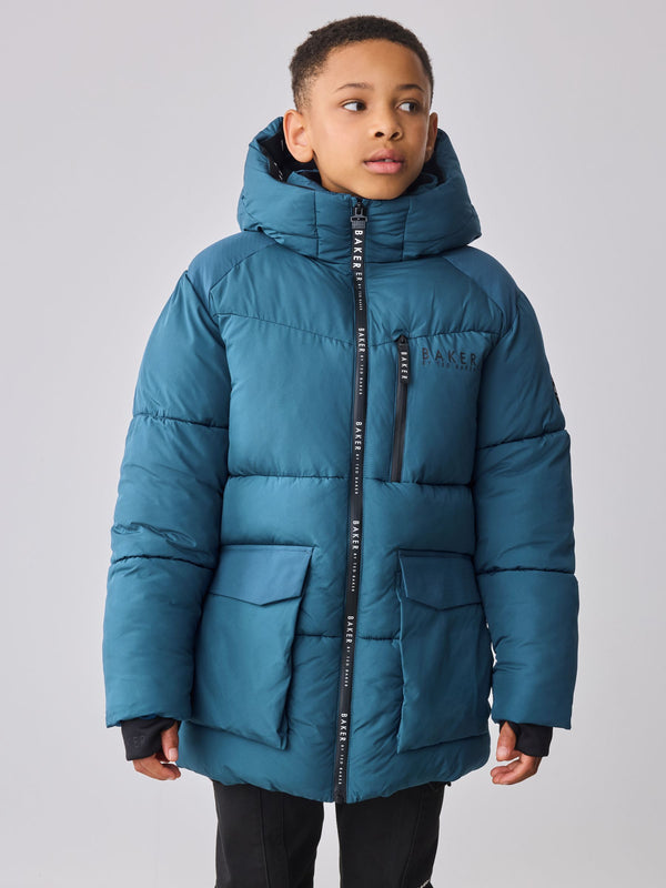 Baker by Ted Baker Blue Shower Resistant Midlength Padded Coat