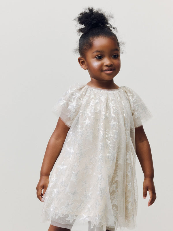 Silver Star Sequin Mesh Party Dress (12mths-8yrs)