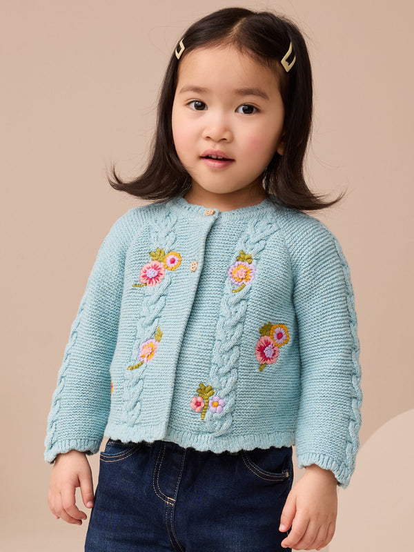 Blue Floral Print Embellished Cardigan (3mths-7yrs)