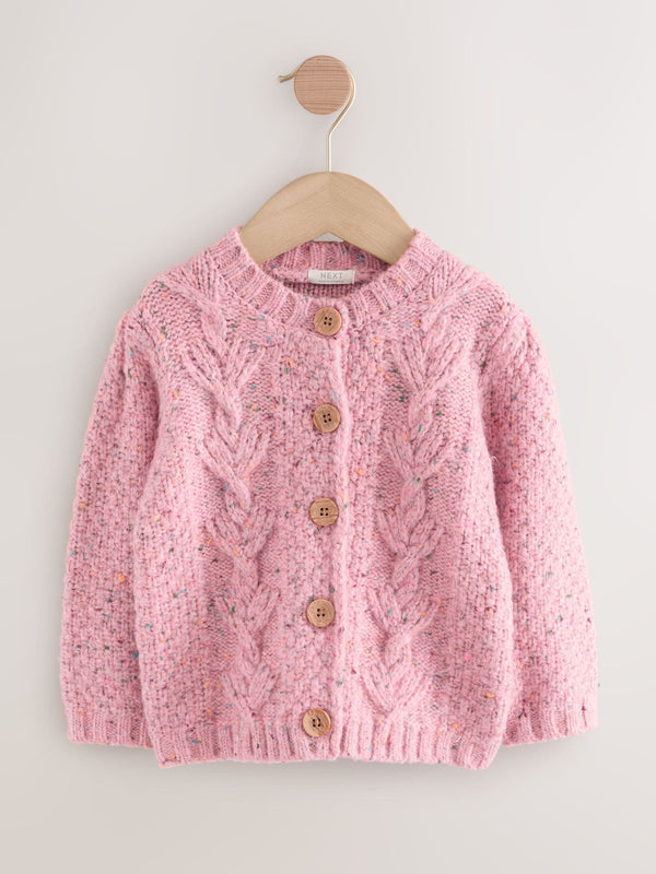 Pink Chunky Knit Bobble Cardigan (3mths-10yrs)
