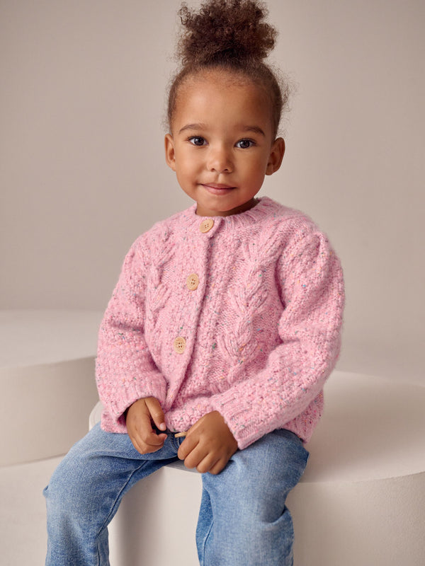 Pink Chunky Knit Bobble Cardigan (3mths-10yrs)