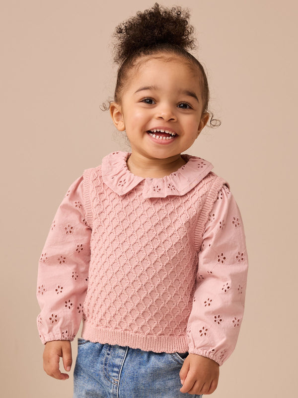 Pink Mock Layer Knit Jumper (3mths-7yrs)
