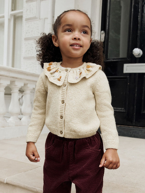 Ecru Floral Print Embellished Collar Cardigan (3mths-7yrs)