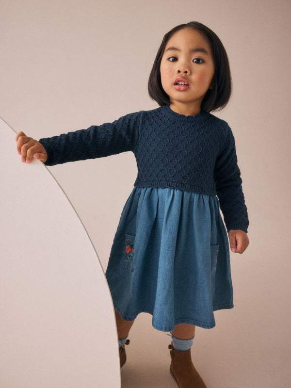 Blue Knitted Denim Dress (3mths-7yrs)
