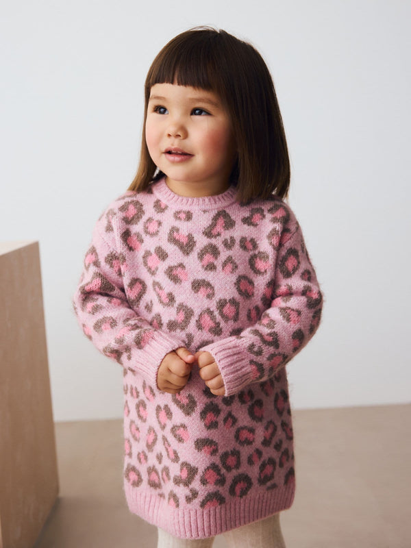 Pink Leopard Print Jumper Dress (3mths-7yrs)