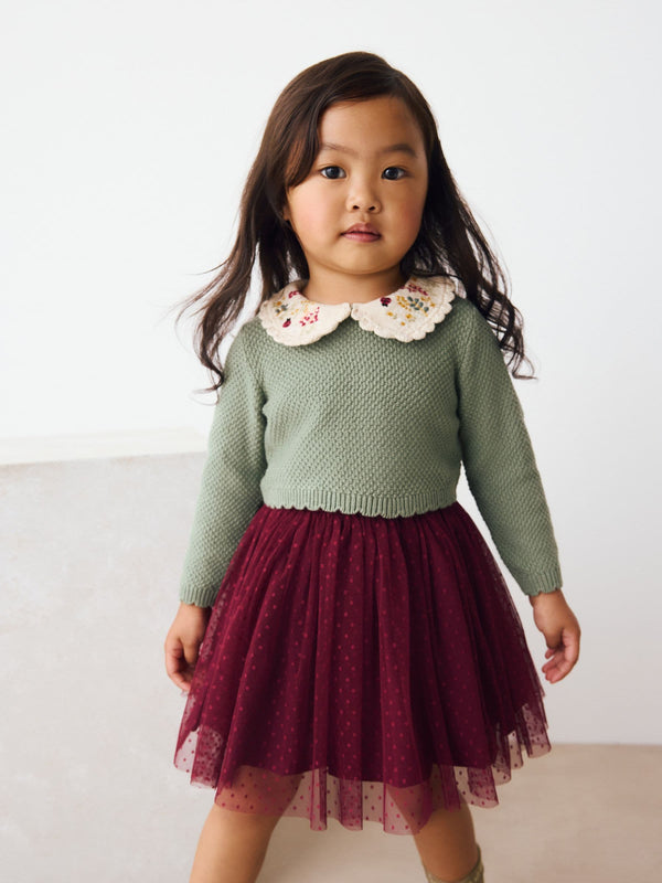 Green/Red Embellished Collar Jumper and Skirt Set (3mths-7yrs)