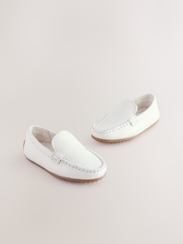 White Leather Loafers Shoes