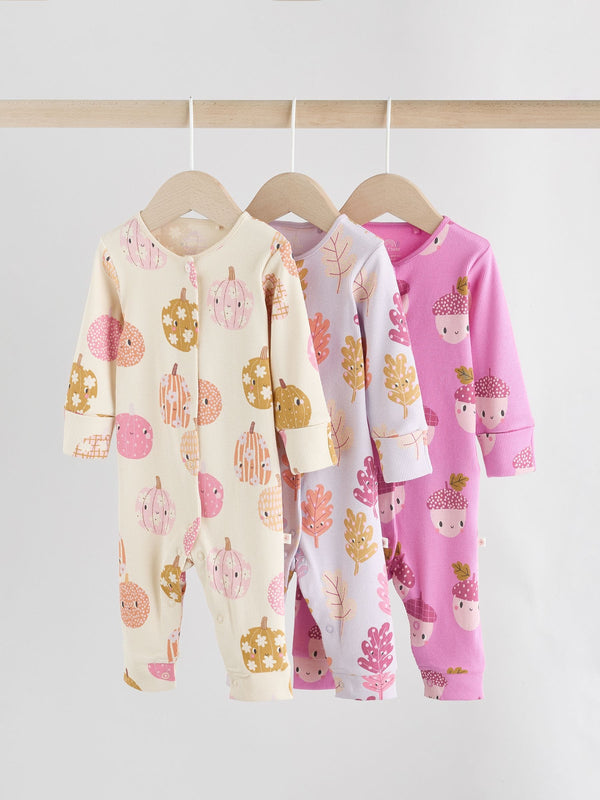 Purple Baby Autumn Pumpkin Popper Footless Sleepsuits 3 Pack (0mths-3yrs)