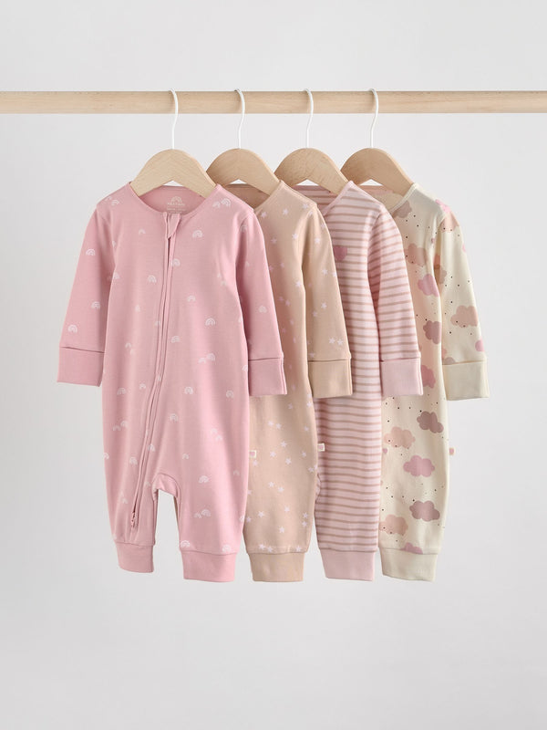 Pink Baby Two Way Zip Footless Sleepsuits 4 Pack (0mths-3yrs)