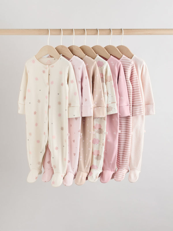 Pink Baby Popper Sleepsuits 7 Pack (0mths-3yrs)