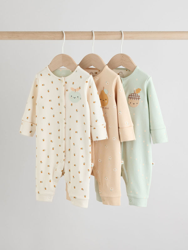 Cream Baby Popper Footless Sleepsuits 3 Pack (0mths-3yrs)