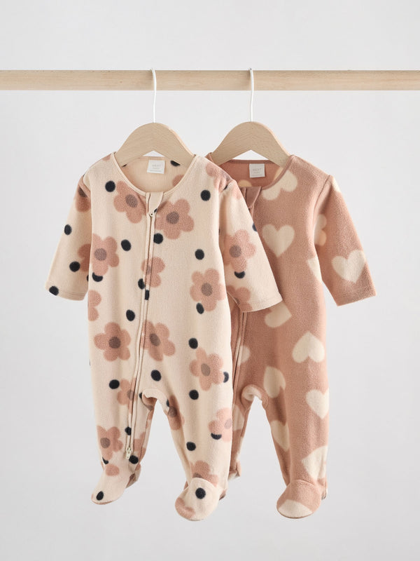 Neutral 3 Pack Baby Micro Fleece Two Way Zip Sleepsuits 3 Pack