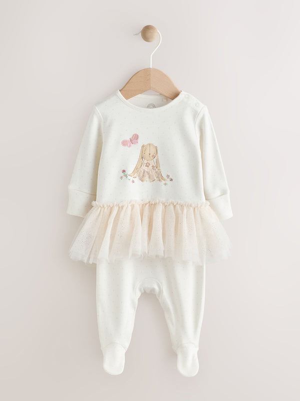 Ecru Bunny Tutu Baby Sleepsuit (0mths-2yrs)