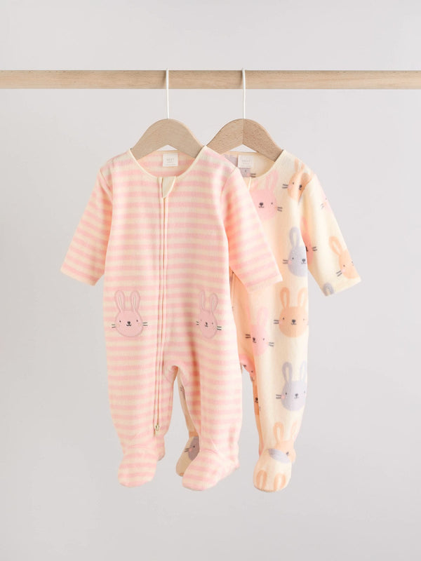 Pink 2 Pack Micro Fleece Two Way Zip Baby Sleepsuits