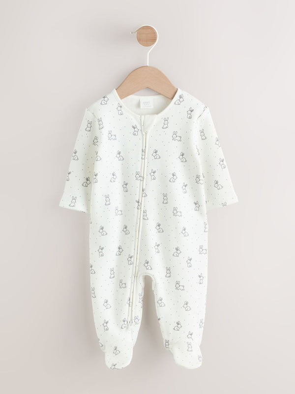 Ecru Baby Fleece Lined Two Way Zip Sleepsuit