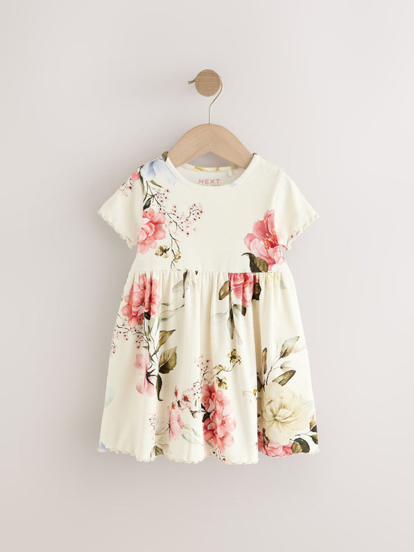 Floral Short Sleeve Rib Summer Dress (3mths-7yrs)