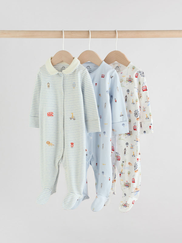 Blue London Baby Sleepsuits 3 Pack (0-2yrs)