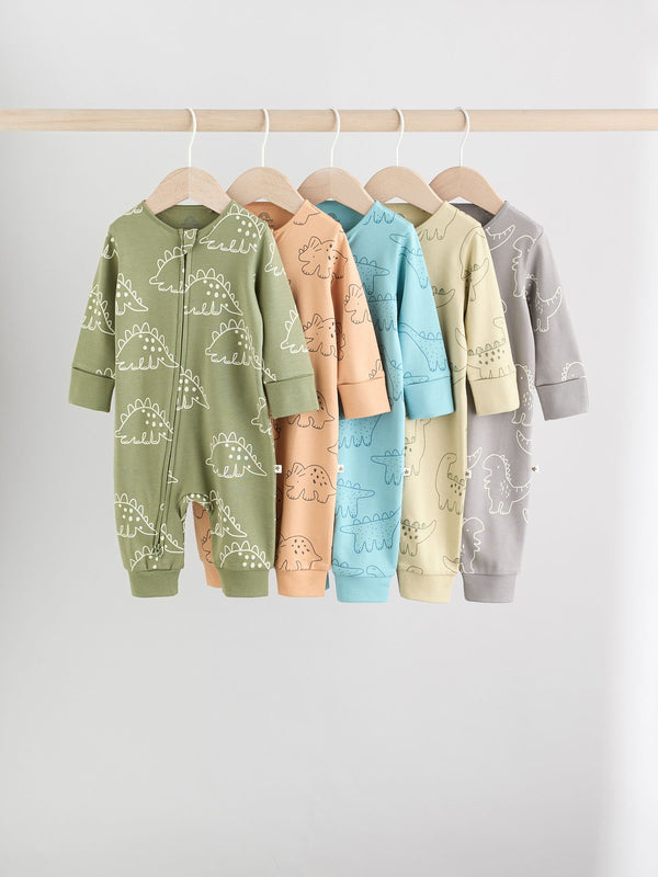 Blue/Green Baby Two Way Zip Footless Sleepsuits 5 Pack (0mths-3yrs)