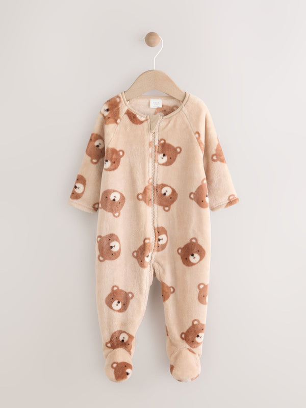Brown Baby Star Fleece Sleepsuit