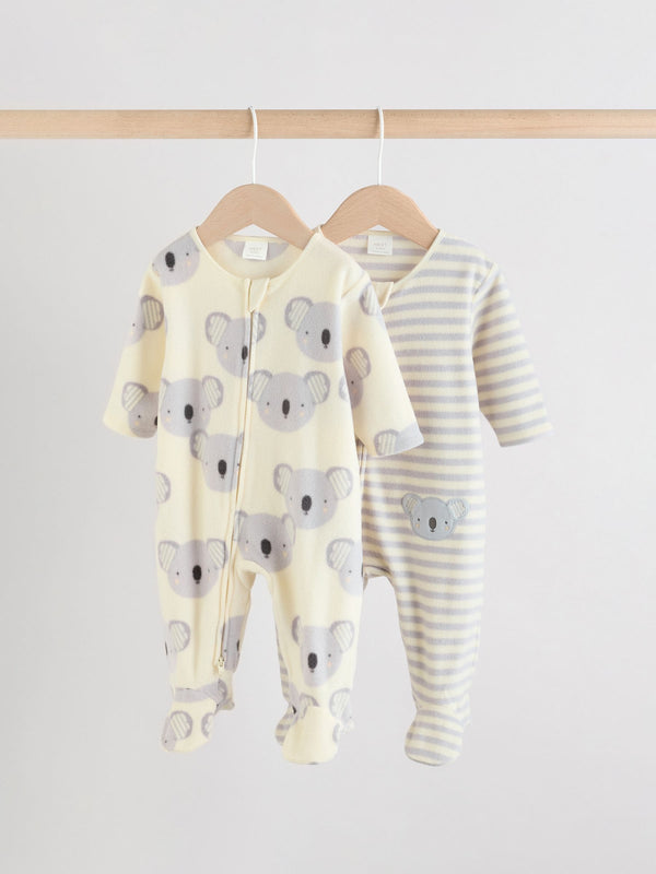 Grey Baby Micro Fleece Two Way Zip Sleepsuits 2 Pack