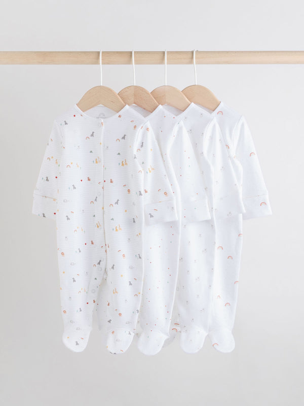 White 4 Pack Popper Baby Sleepsuits (0-2yrs)