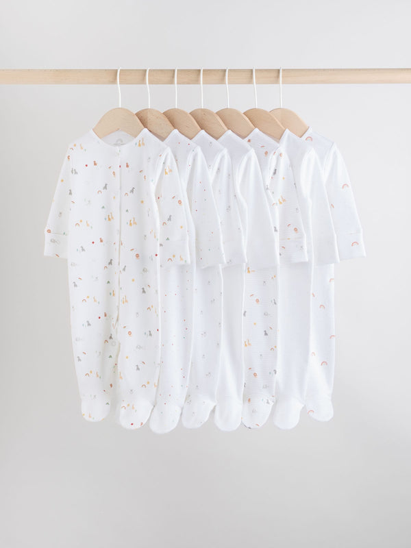 White 7 Pack Baby Popper Sleepsuits 4 Pack (0-2yrs)