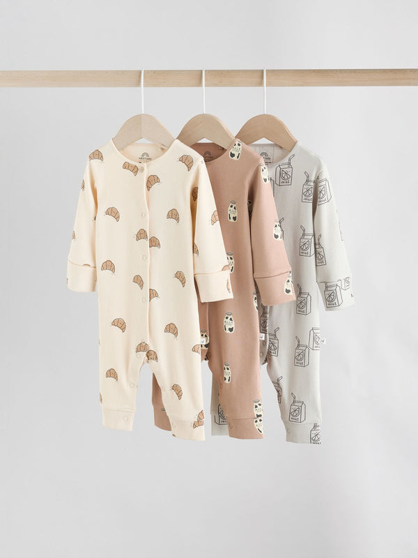Neutral Baby Breakfast Footless Sleepsuits 3 Pack (0mths-3yrs)