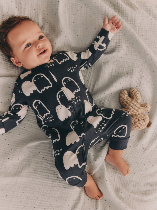 Black Ghost Glow in the Dark Halloween Two Way Zip Baby Sleepsuit (0mths-2yrs)
