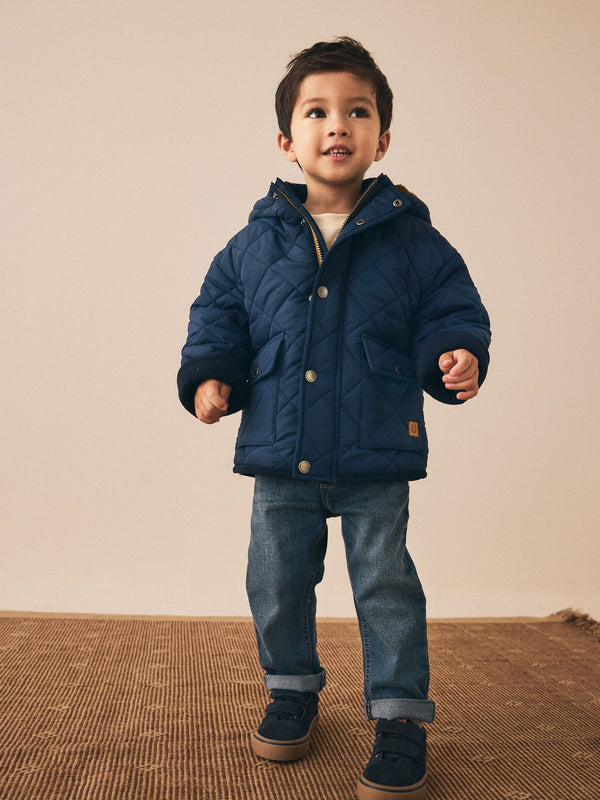 Navy Borg Lined Quilted Coat (3mths-7yrs)