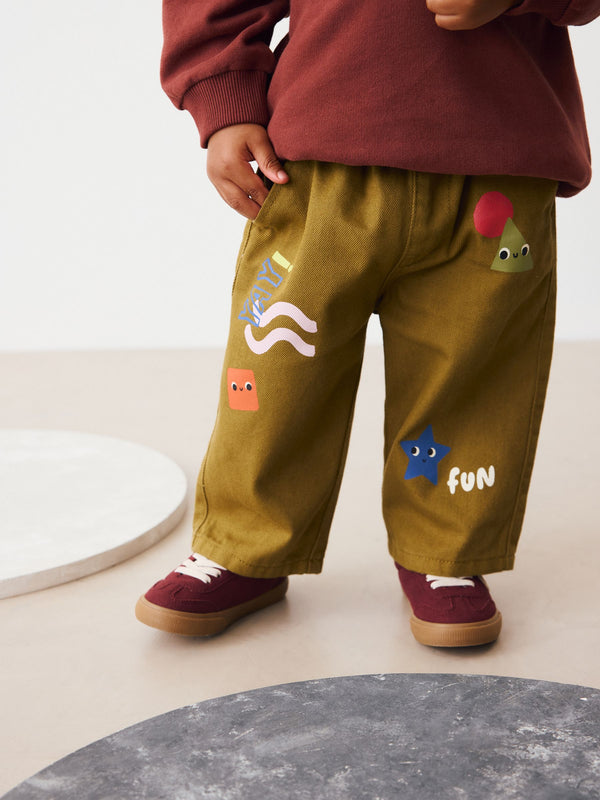Green Shapes Pull On Wide Trousers (3mths-7yrs)