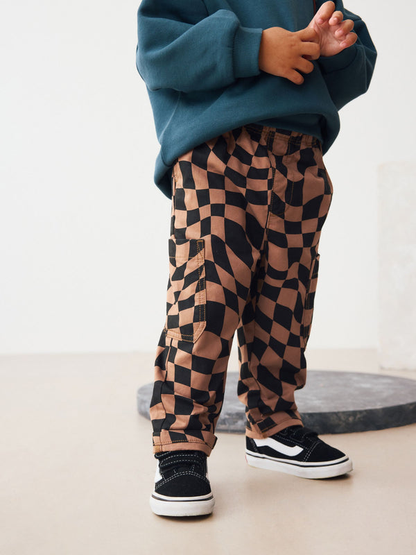 Black/Tan Checkerboard Side Pocket Pull On Trousers (3mths-7yrs)