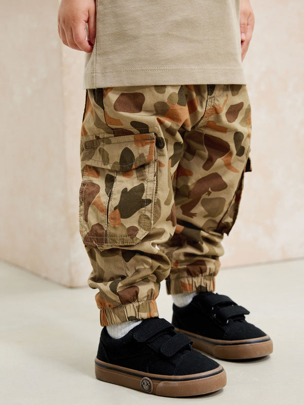 Khaki Camo Dino Print Lined Cargo Trousers (3mths-7yrs)