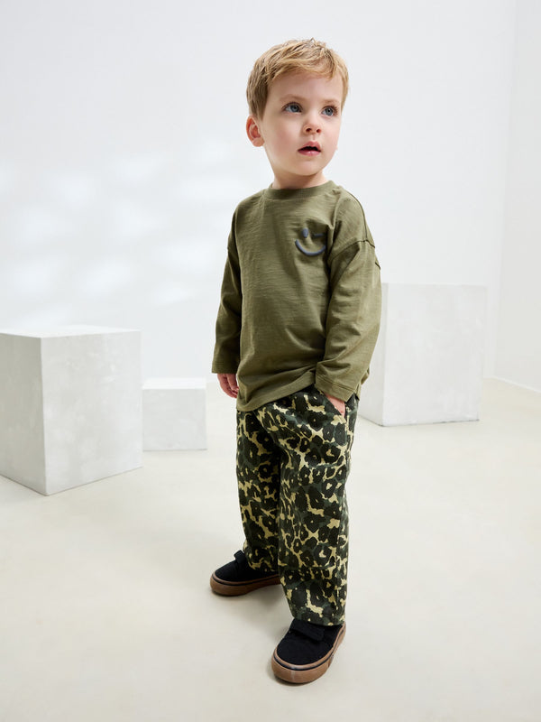 Green Leopard Print Pull On Wide Trousers (3mths-7yrs)