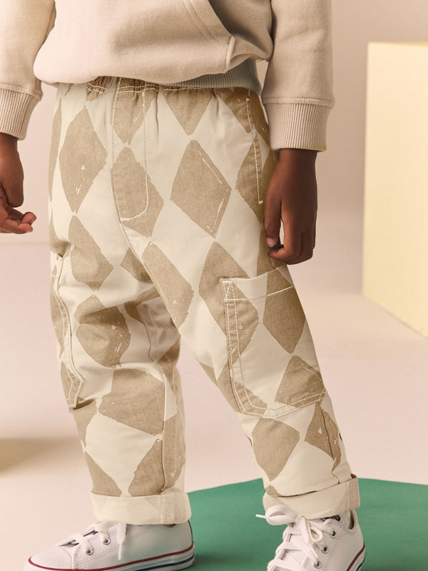 Neutral Harlequin Side Pocket Pull On Trousers (3mths-7yrs)