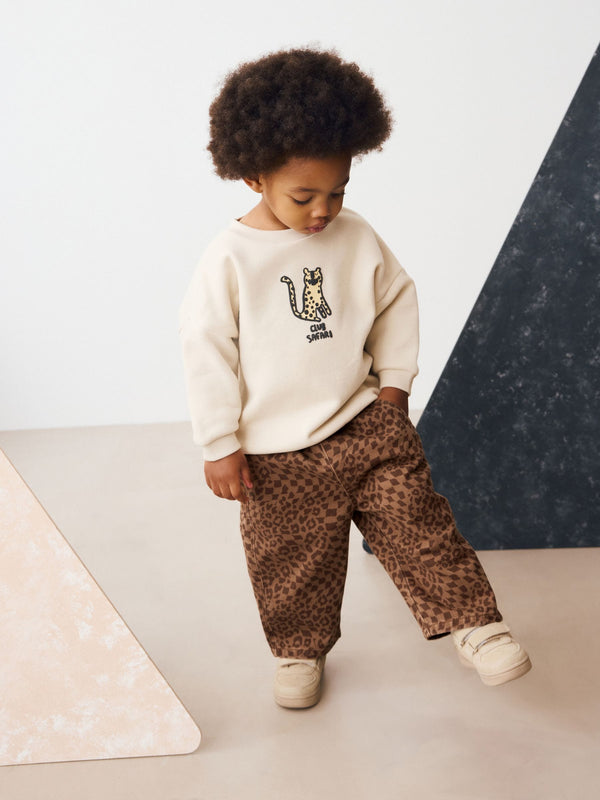 Tan Leopard Print Pull On Wide Trousers (3mths-7yrs)