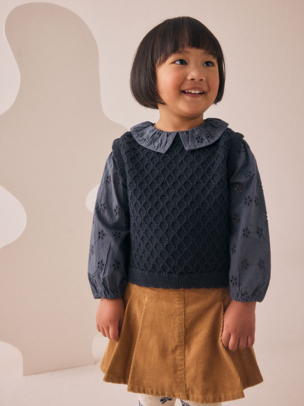Navy Mock Layer Knit Jumper (3mths-7yrs)