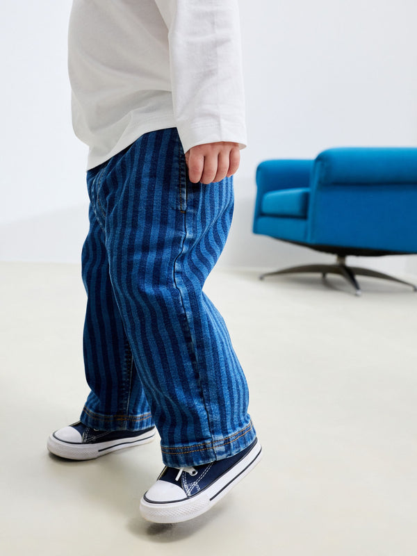 Dark Blue Stripe Pull On Wide Jeans (3mths-7yrs)