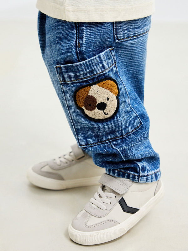 Mid Blue Dog Cargo Jeans (3mths-7yrs)