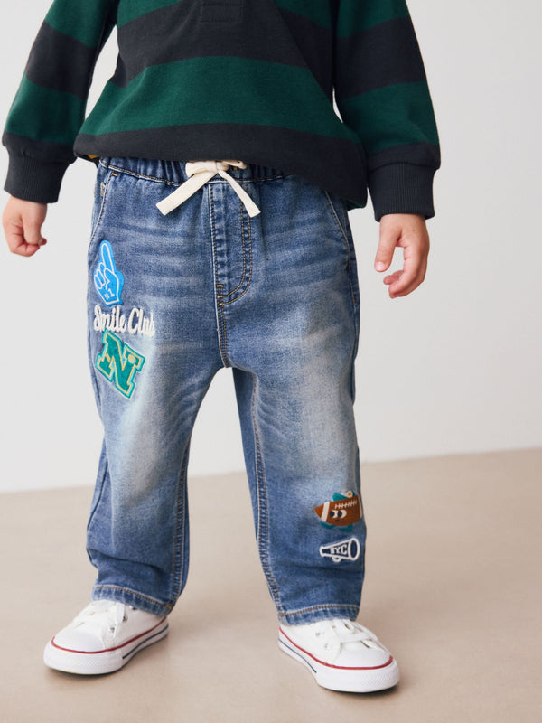 Mid Blue Varsity Pull On Jeans (3mths-7yrs)