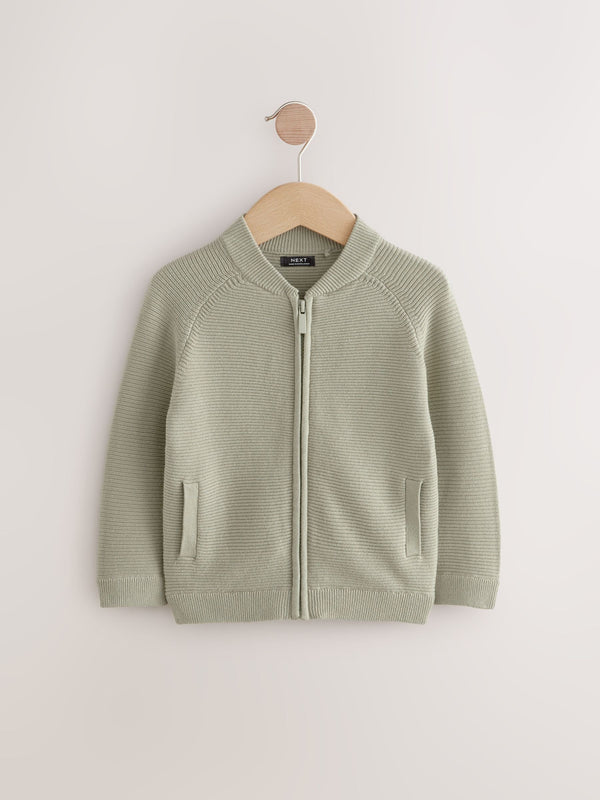 Sage Green 100% Cotton Zip Through Cardigan (3mths-7yrs)