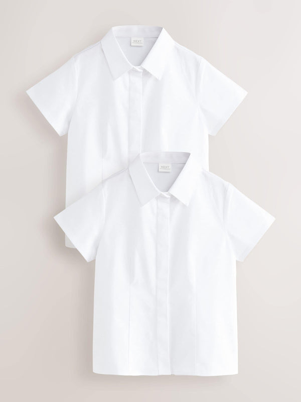 White 2 Pack Cotton Rich Stretch Fitted Short Sleeve Premium School Shirts (3-18yrs)