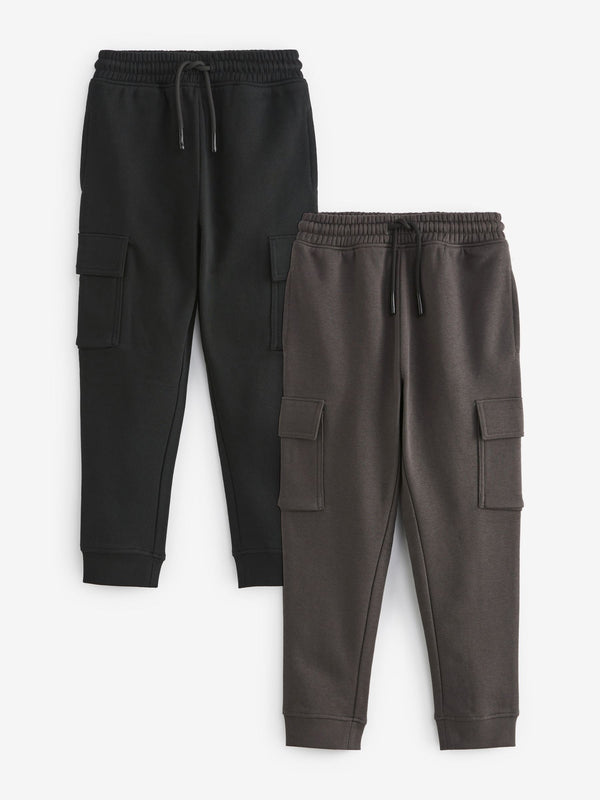 New Black/Grey Slim Fit Slim Cargo Joggers 2 Pack (3-16yrs)