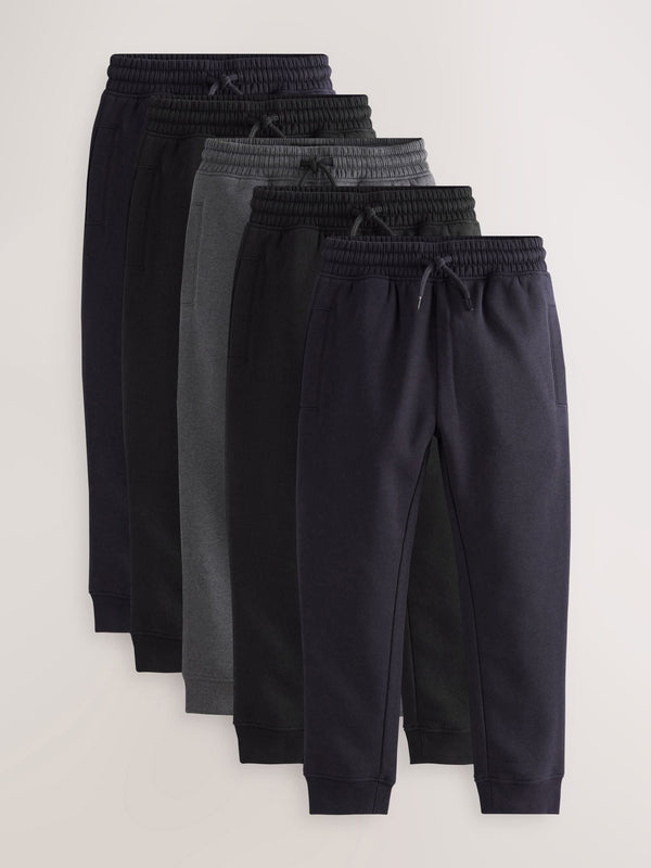Black/Navy Slim Fit Basic Joggers 5 Pack (3-16yrs)