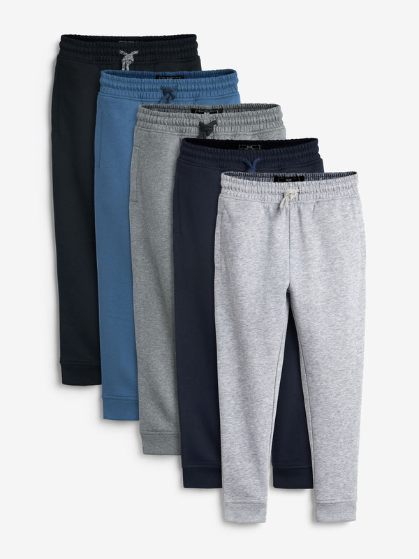 Blue/Grey/Black Slim Fit Basic Joggers 5 Pack (3-16yrs)