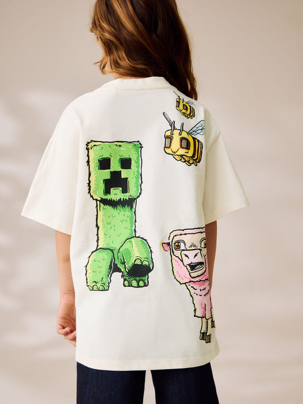Cream Oversized Minecraft Graphic Print 100% Cotton T-Shirt (3-16yrs)