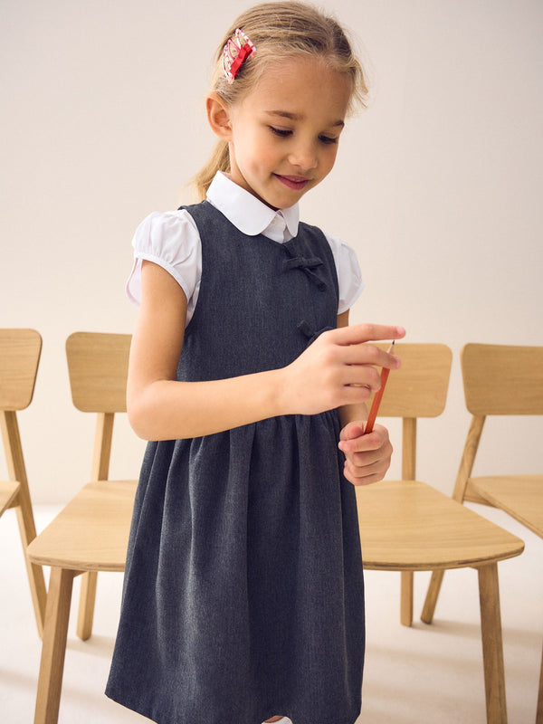 Grey Asymmetric Bow Front School Pinafore Dress (3-14yrs)