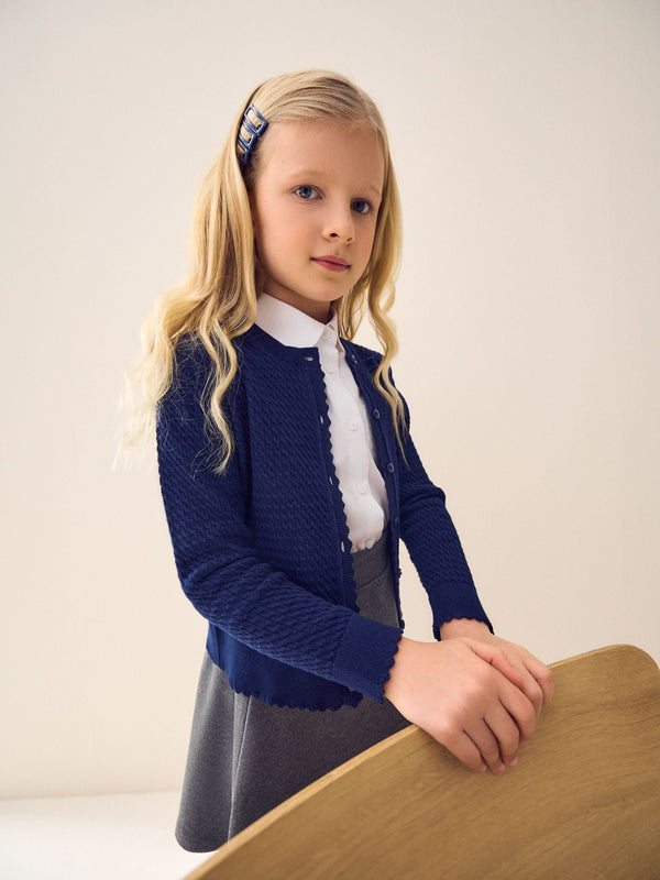 Navy Cotton Rich Cable Knit School Cardigan (3-16yrs)