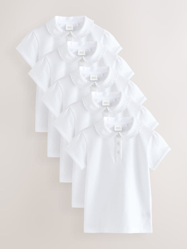 White 5 Pack Cotton Stretch Frill Collar School Polo Tops (3-16yrs)