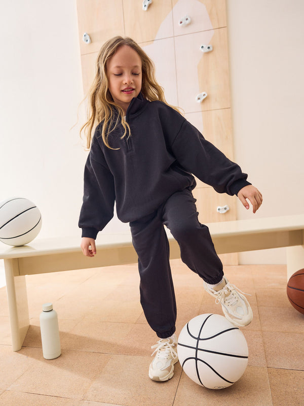Black Cotton Rich Sports Funnel Neck Sweat and Joggers Set (3-16yrs)